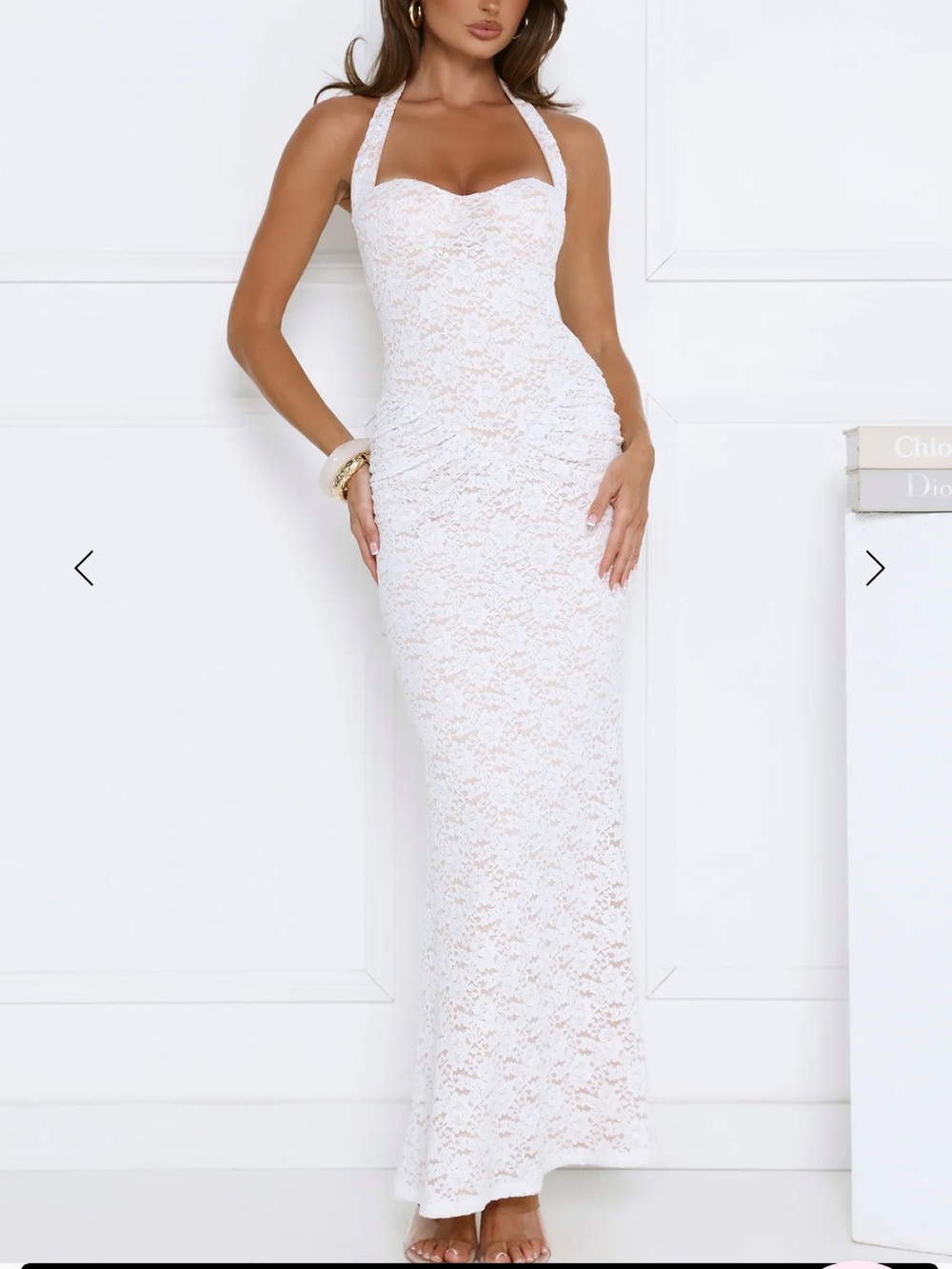 Hello Molly Delicate Daydream Halter Lace White Cream Maxi Dress XS US 2 NWT
